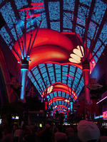 Fremont Street Experience. 9pm. Rolling Stones music is playing.